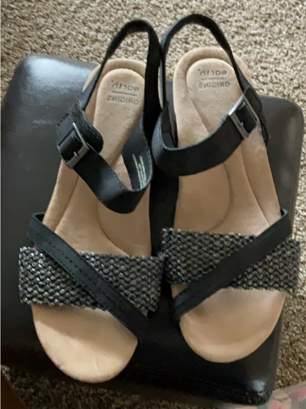 Earth Origins Black Woven Strap Slingback Sandals